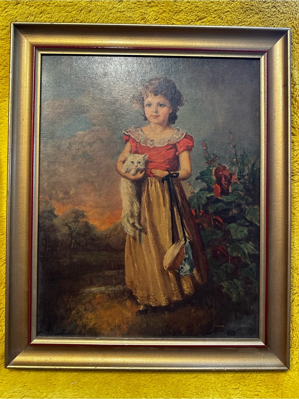 Vintage Litho Print Jane Freeman Chums Girl & Kitten 11"x14" Chums Collectible